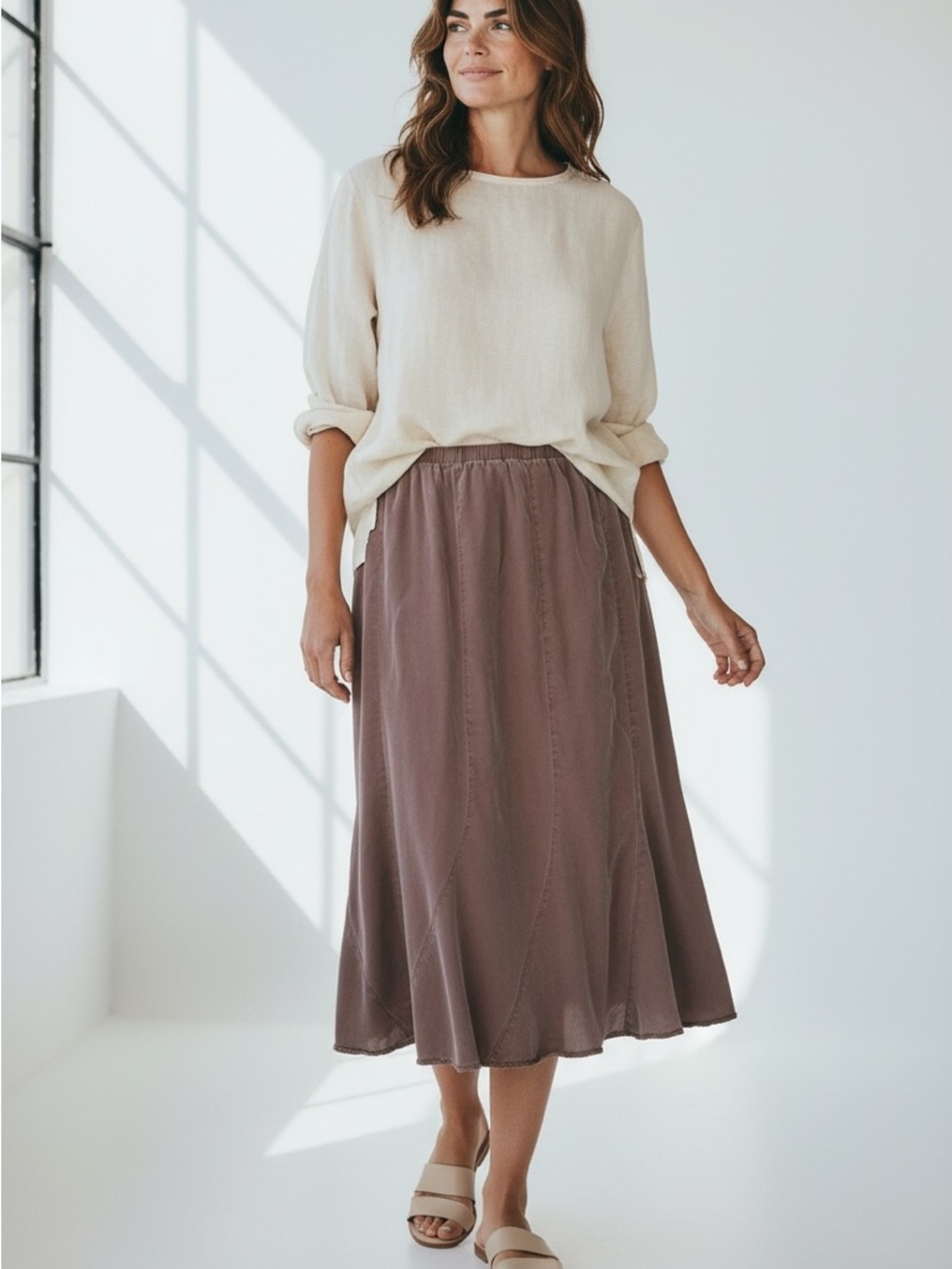 Focus 2000 Tencel Maxi Skirt XL Mocha Brown Mermaid Lagenlook Y2K Midi Boho